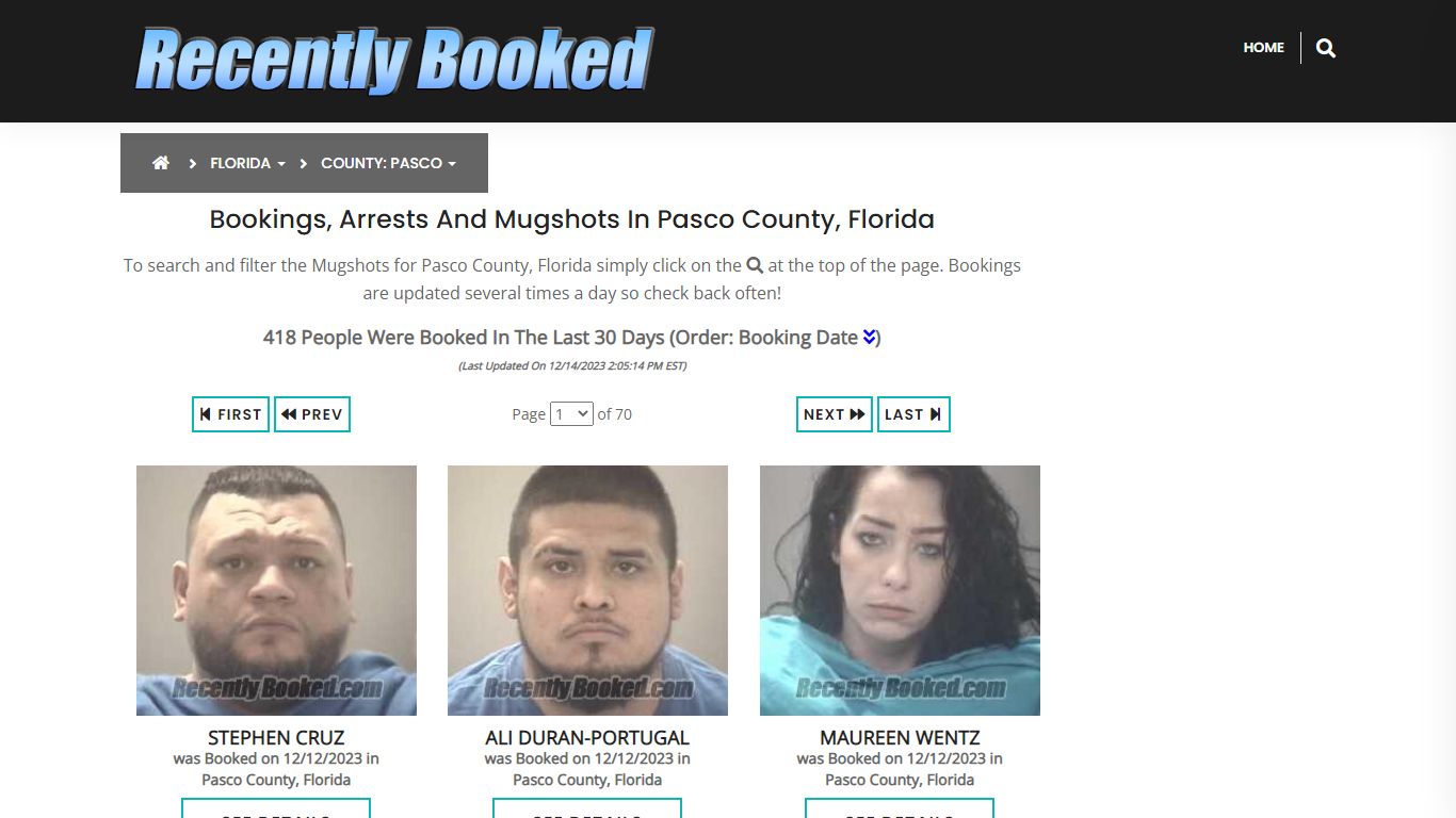 Recent bookings, Arrests, Mugshots in Pasco County, Florida